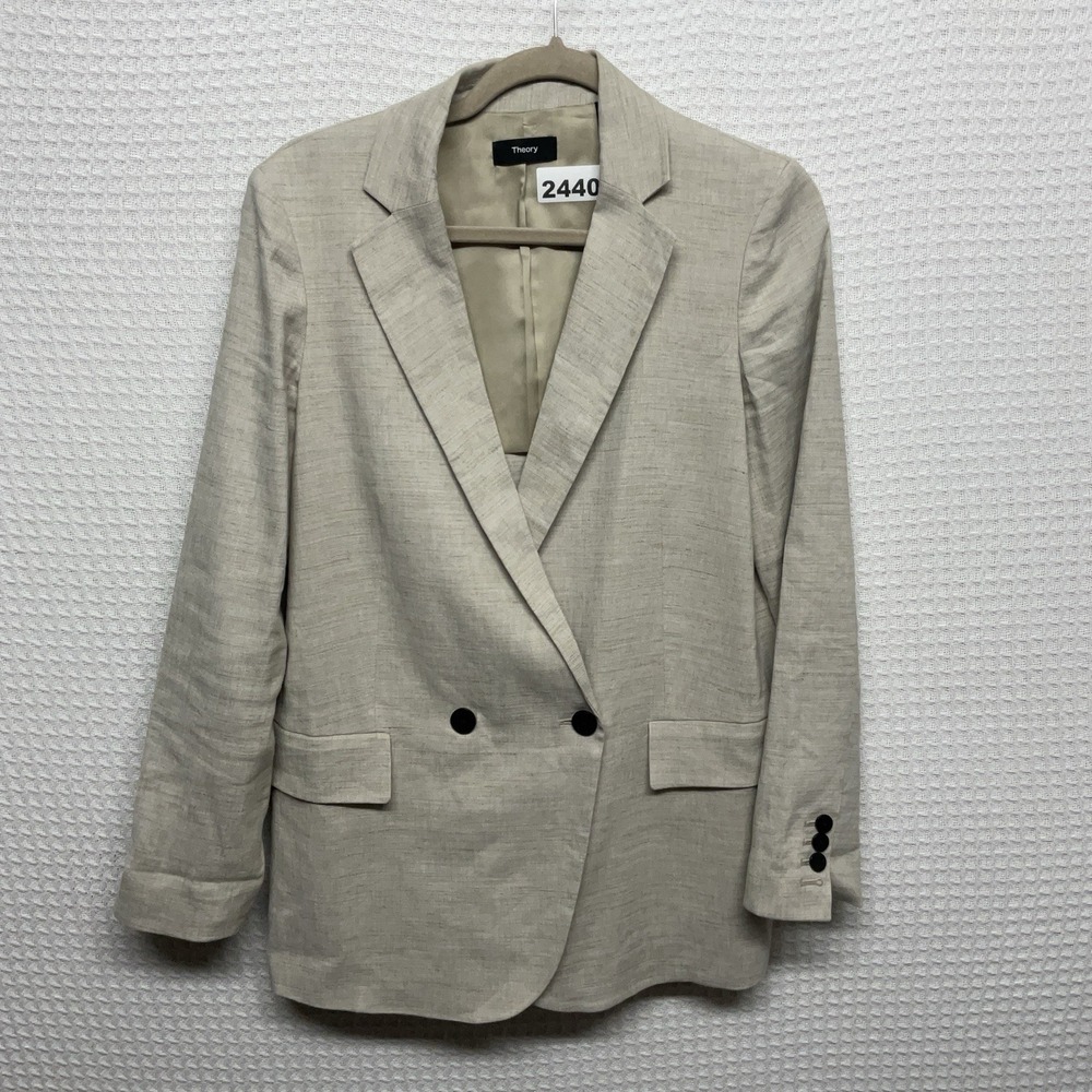 Theory Oversized Double Breasted Boy Jacket In Oat Melange Eco Sharkskin Size 2